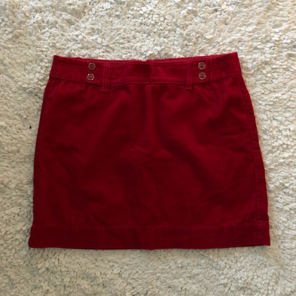Red Corduroy Skirt with Button Detail